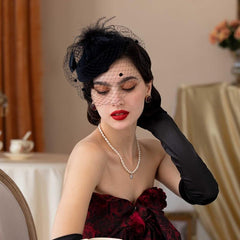 Vintage Veil Fascinator Lace Gloves Necklace Set