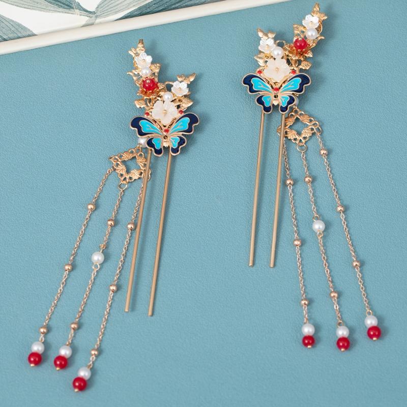 4pcs Butterfly Hairpin Earrings Set Flower Hair Accessories Women's Chinese Styl