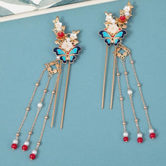 4pcs Butterfly Hairpin Earrings Set Flower Hair Accessories Women's Chinese Styl