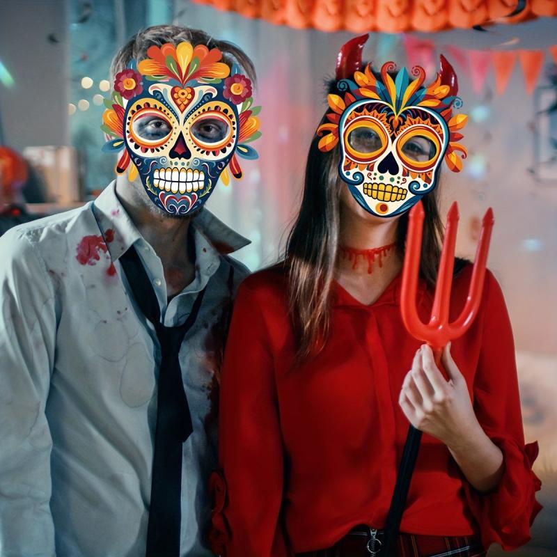 6pcs Mexican Style Masks Party Floral Design Skull Mask Accessories