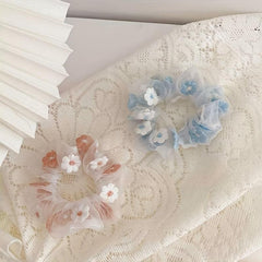 Flower Embroidery Scrunchie Hair Tie Organza Hair Rope Large Accessories