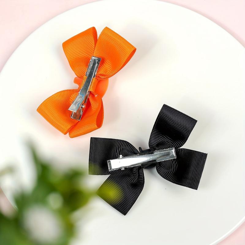2pcs Halloween Hair Clips Bow Duck Billed Clip Ghost Face Pumpkin Decor