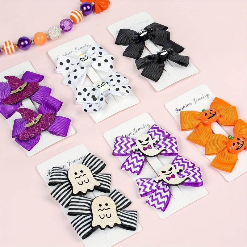 2pcs Halloween Hair Clips Bow Duck Billed Clip Ghost Face Pumpkin Decor