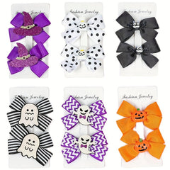 2pcs Halloween Hair Clips Bow Duck Billed Clip Ghost Face Pumpkin Decor