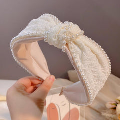 Faux Pearl Headband Wide Cloth for Women Girls