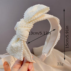 Faux Pearl Headband Wide Cloth for Women Girls
