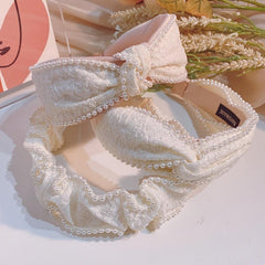 Faux Pearl Headband Wide Cloth for Women Girls