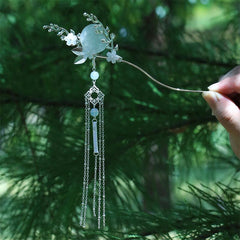 Vintage Chinese Style Hanfu Hairpin with Faux Pearl Flower Leaf Tassel