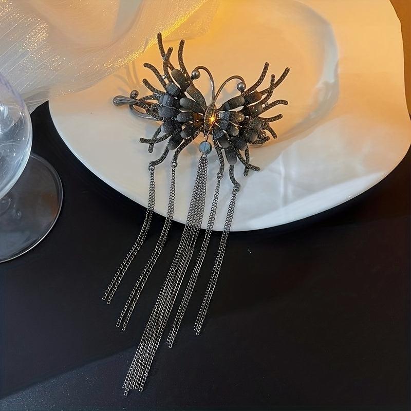 Crystal Butterfly Hair Claw with Chain Tassel Glitter Hair Claw