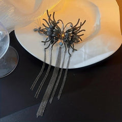 Crystal Butterfly Hair Claw with Chain Tassel Glitter Hair Claw