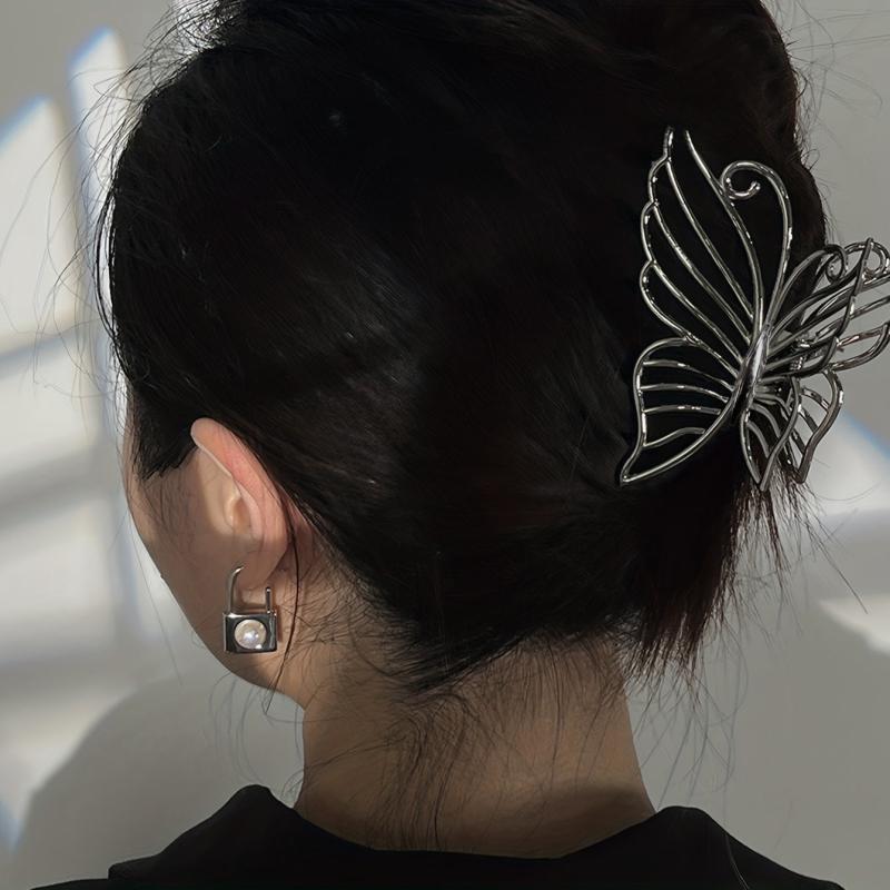Large Silver Butterfly Hair Claw Barrette for Girls and Ladies