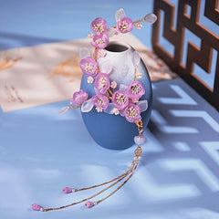 Purple Flower Hairpin Tassel Edge Clip Hanfu Head