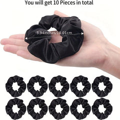 10pcs Solid Scrunchies Hair Tie Satin Hair Rope Elastic Hair Accessories