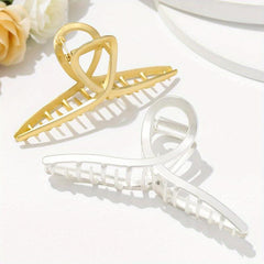 2pcs Metallic Hair Claw Silver Gold Alloy Shark Claw Ponytail Holder Hair Clip