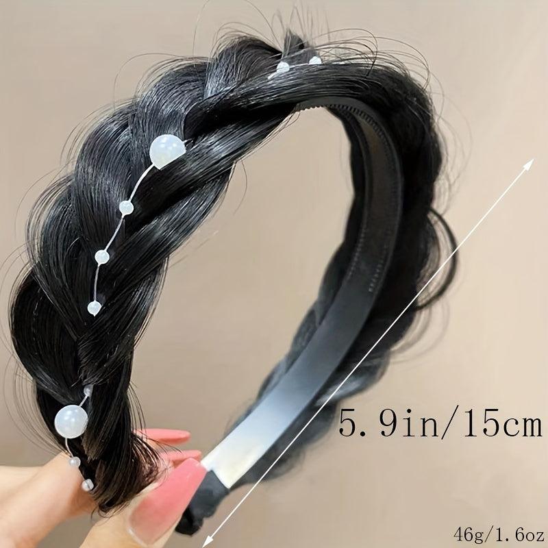 Twisted Braid Wig Headband Faux Pearl Head Hoop Hair Accessories