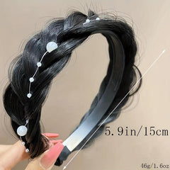 Twisted Braid Wig Headband Faux Pearl Head Hoop Hair Accessories