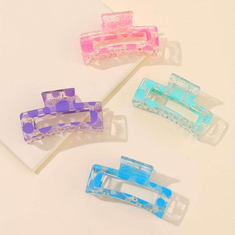 4pcs Hollow Rectangle Hair Claw Solid Shark Claw Hair Accessories