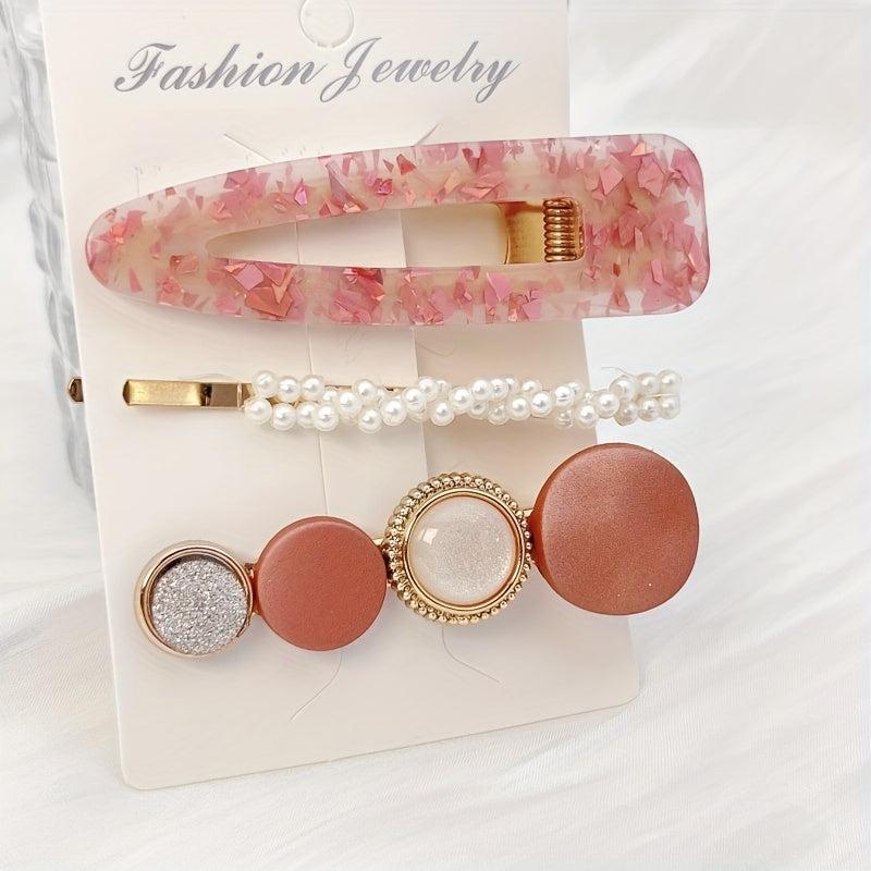 3pcs Acetate Hair Clip Faux Pearl Bobby Pin Side Clip Bangs Clip