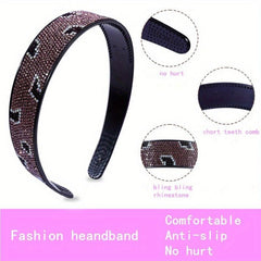 Vintage Rhinestone Headband Leopard Pattern Wide Headdress Hair Band Women