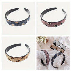 Vintage Rhinestone Headband Leopard Pattern Wide Headdress Hair Band Women