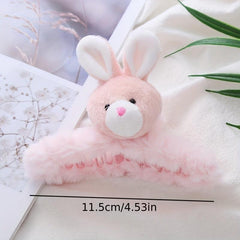 Rabbit Decor Hair Claw Fluffy Shark Claw Ponytail Holder Women