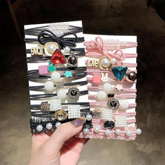 11pcs Rhinestone Pearl Hair Ties Ponytail Holder Accessories