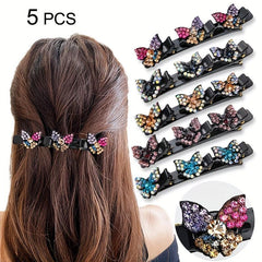 5pcs Butterfly Braided Hair Clips Crystal Side Clip Set