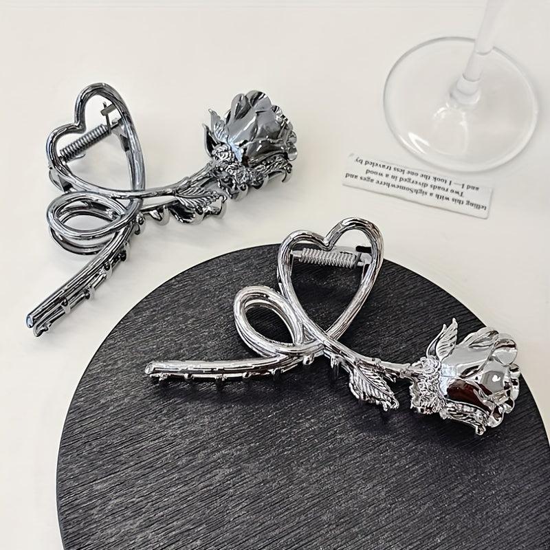 Vintage Metal Rose Hair Claw Flower Shark Claw Back Head Ponytail Holder