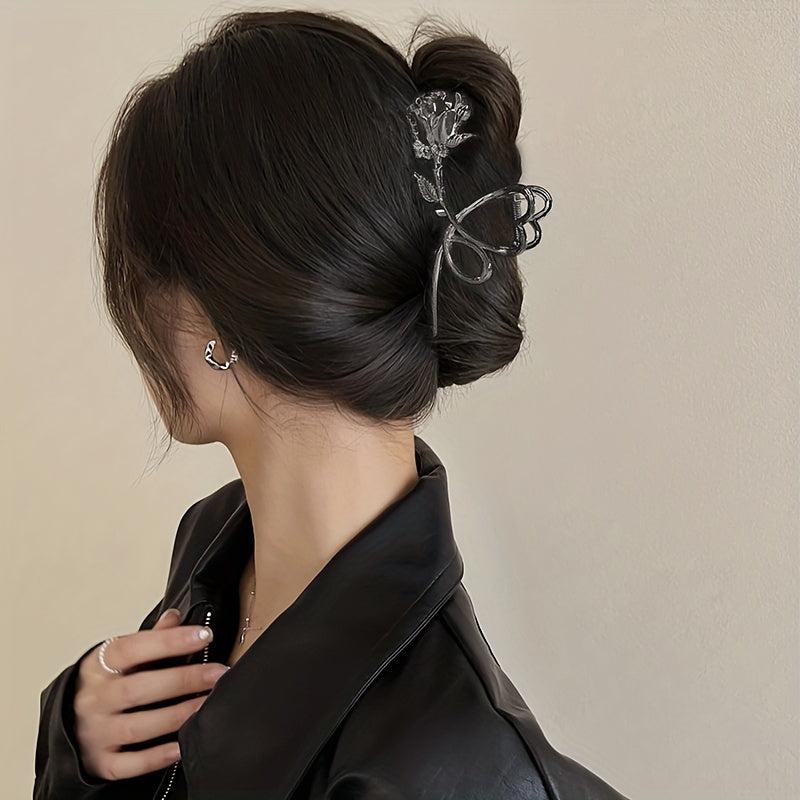 Vintage Metal Rose Hair Claw Flower Shark Claw Back Head Ponytail Holder