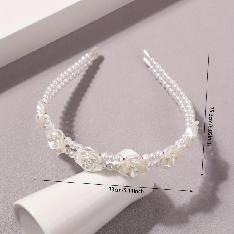 Flower Faux Pearl Headband 2-Layered Hair Band for Women Girls