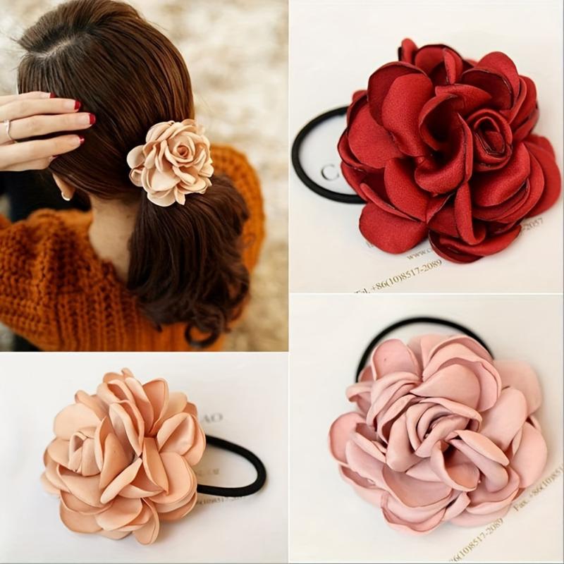 6pcs Colorful Flower Hair Tie Headband Ponytail Holder Hair Accessories
