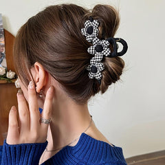 Plaid Flower Hair Clip Claw Thick Hair Accessory Gift Minimalist