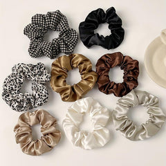 8pcs Houndstooth & Leopard Print Scrunchies Hair Ties