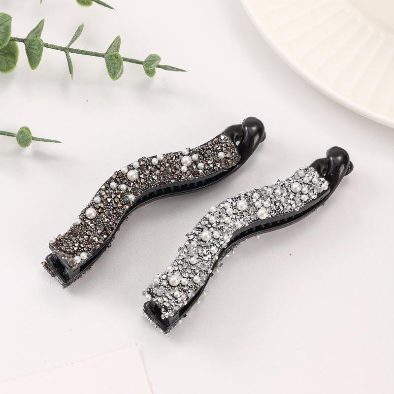 2pcs Rhinestone Faux Pearls Banana Hair Clips