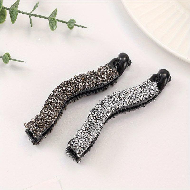 2pcs Rhinestone Faux Pearls Banana Hair Clips
