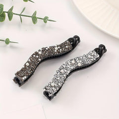 2pcs Rhinestone Faux Pearls Banana Hair Clips