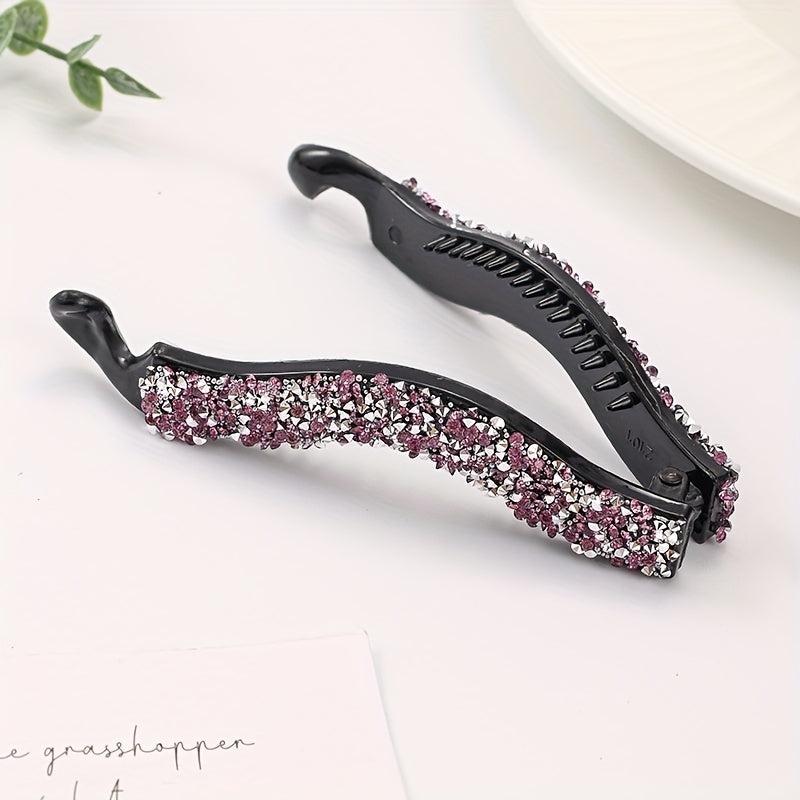 2pcs Rhinestone Faux Pearls Banana Hair Clips