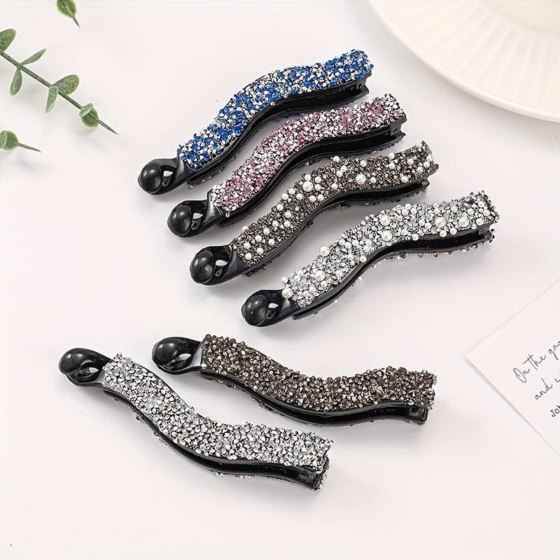 2pcs Rhinestone Faux Pearls Banana Hair Clips