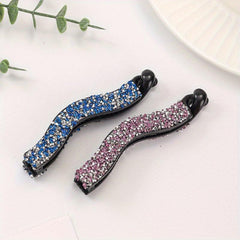 2pcs Rhinestone Faux Pearls Banana Hair Clips