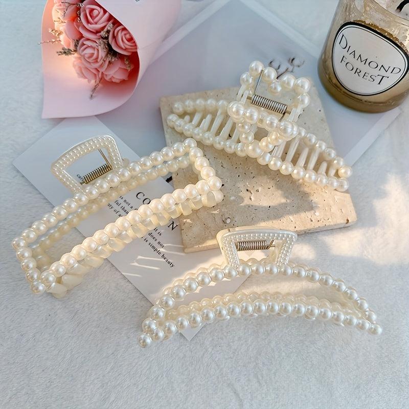 Faux Pearl Hair Claw Head Jewelry Ponytail Holder Hair Accessories