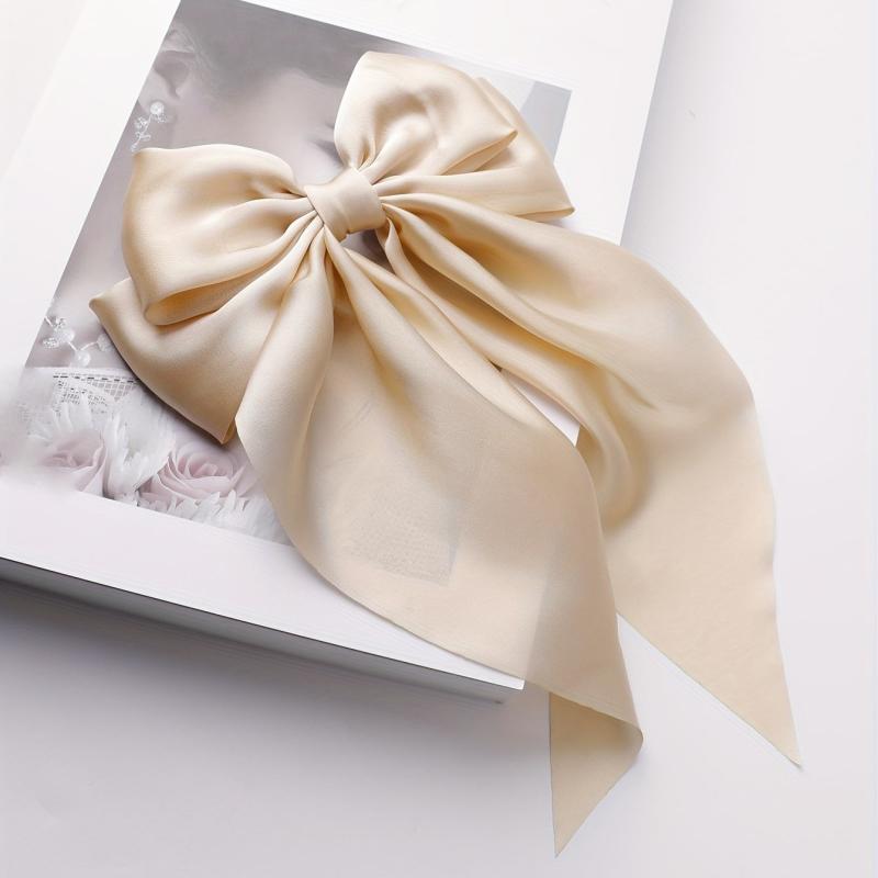 Large Satin Bow Hair Clip French Barrette Ponytail Accessories Women