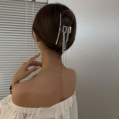 Long Tassel Chain Hair Claw Clip Silvery Non Slip Strong Hold Grip Hair Jaw Clip