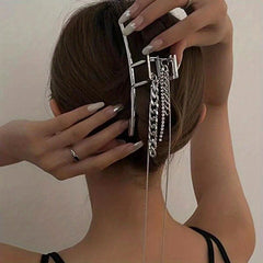 Long Tassel Chain Hair Claw Clip Silvery Non Slip Strong Hold Grip Hair Jaw Clip