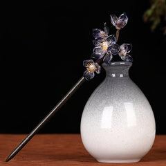 Wooden Hairpin Plate Hairpin Ink Gradient Flower Hairpin Hair Accessories