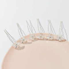 6pcs Crystal Rhinestone Flower Hair Pin Silvery Metal Female