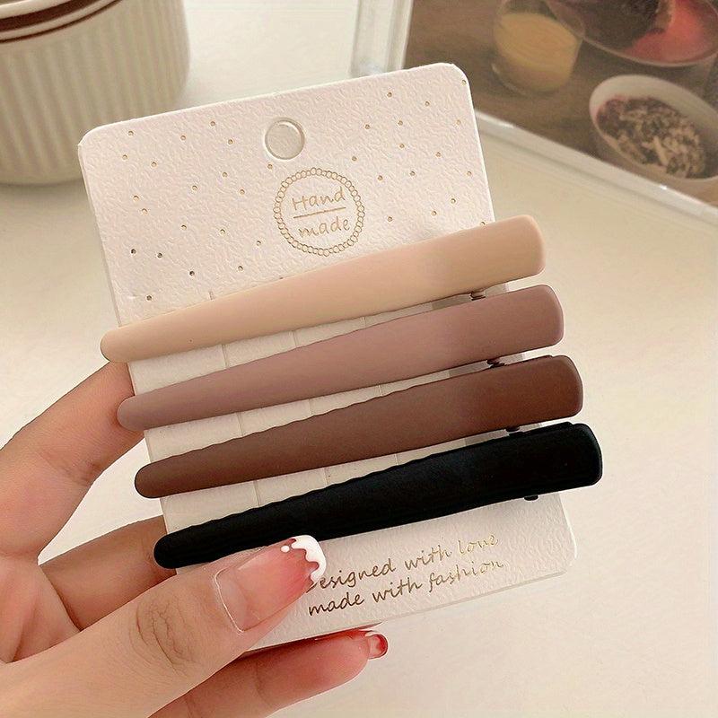 4pcs Brown Frosted Hair Clip Non-slip Side Clip Female Head Accessories