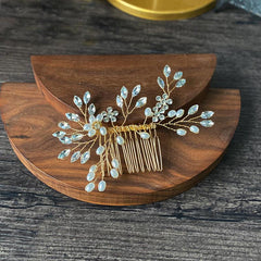 Silvery and Golden Bridal Hair Comb Floral Wedding Clip