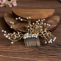 Silvery and Golden Bridal Hair Comb Floral Wedding Clip