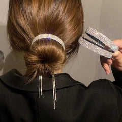 Rhinestone Tassel Round Hair Claw Clip Strong Grip for Thick Hair