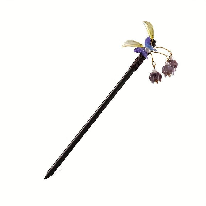 Butterfly Shape Hair Pin With Floral Pendant Chinese Style Hair Stick